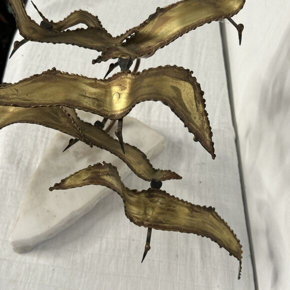 Brutalist Brass Birds in Flight Torch Cut Sculpture on Marble Base MCM 15x15 - Picture 5 of 11